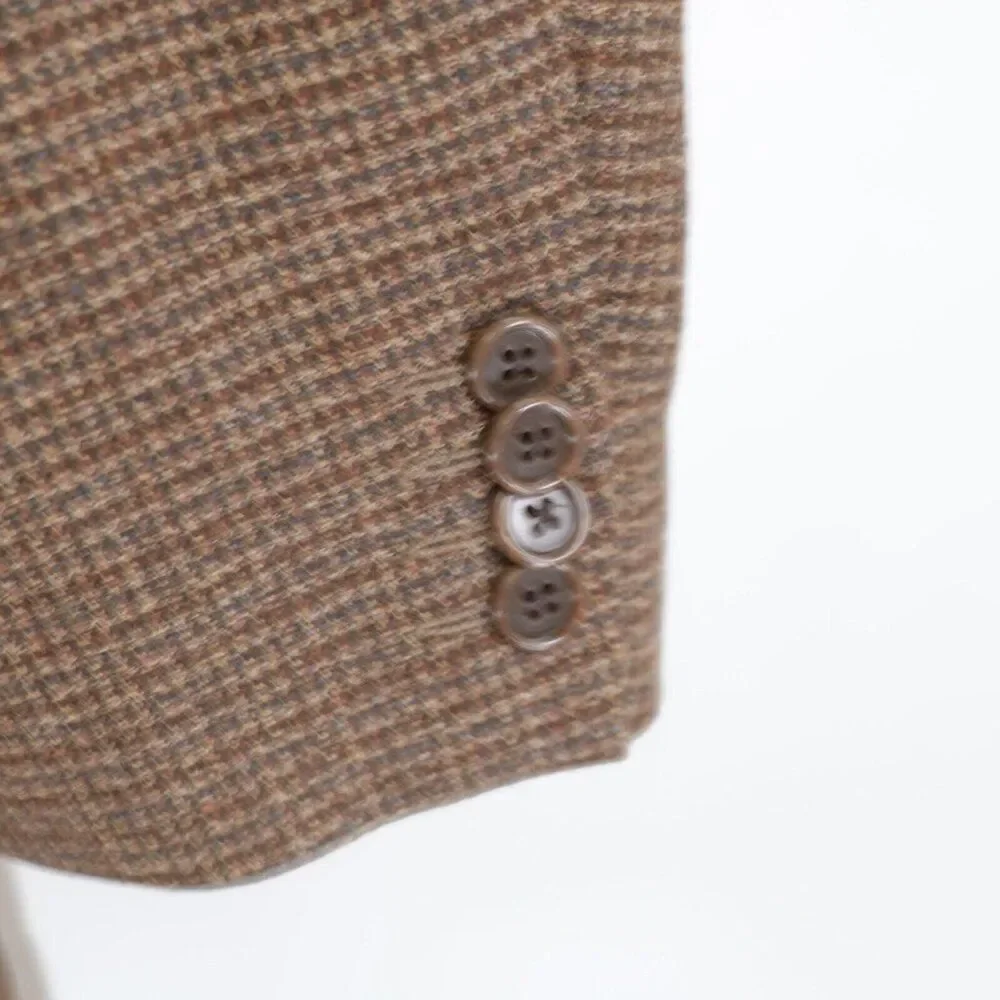 Talbots Men Brown Tan Gray Check‎ Tweed Wool 3 Button Sport Coat 42R